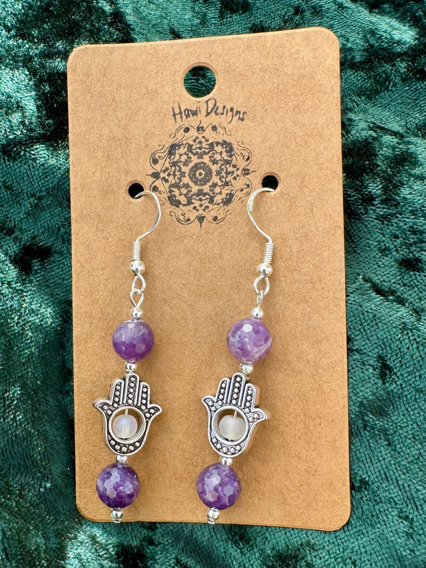 Lilac Stone Hamsa Earrings