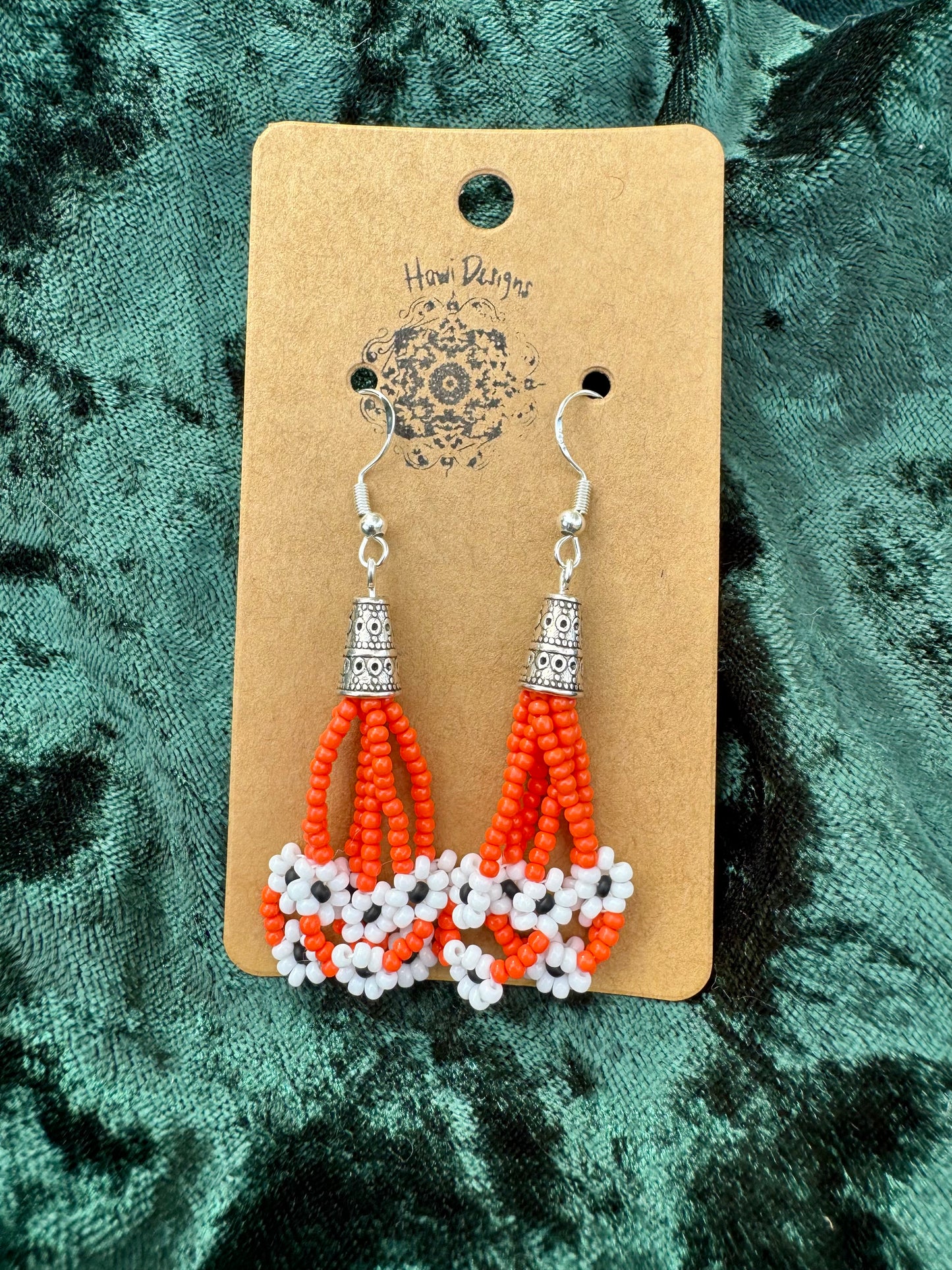 Orange Earrings with White/Black Daisies
