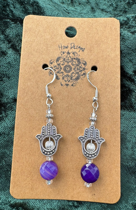 Purple Hamsa Earrings