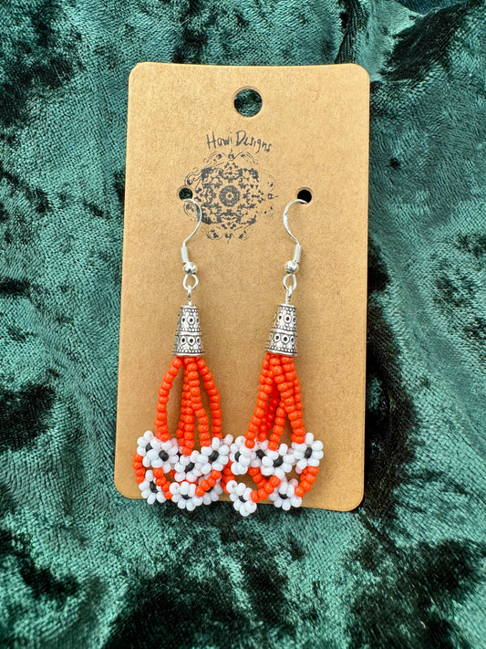 Orange Earrings with White/Black Daisies