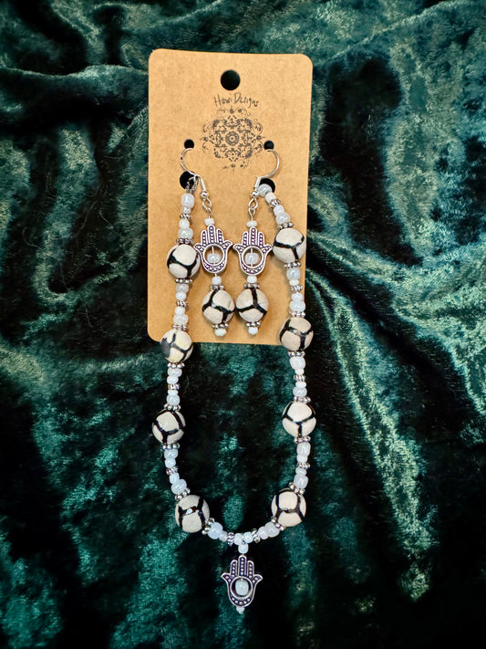 Hamsa Bracelet and Earrings Set