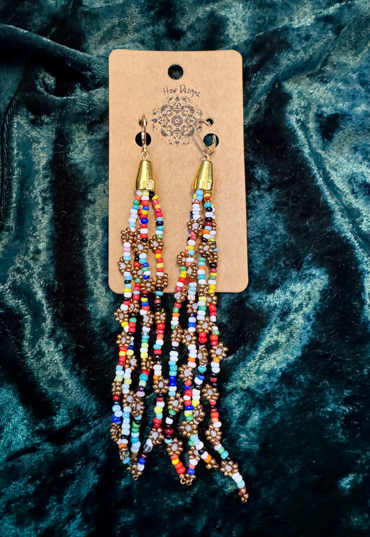 Gold Daisy Bead Soup Earrings